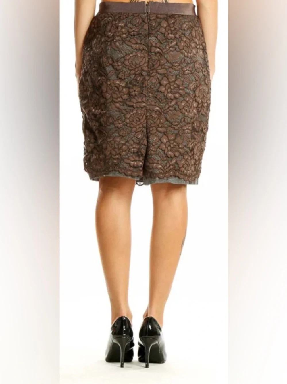 Ann Taylor Loft Women's Brown And Gray Lace Pencil Skirt Size 10 - Picture 2 of 10